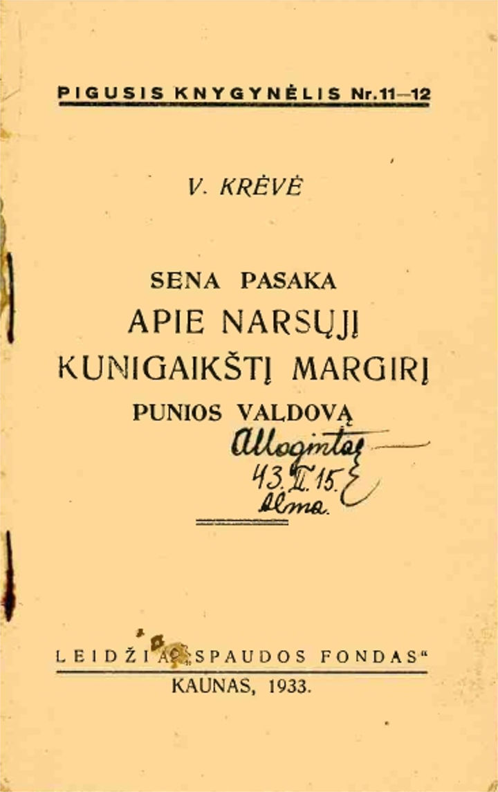 Sena Pasaka Apie Narsųjį Kunigaikštį Margirį Punios Valdovą (1933 m.) 1